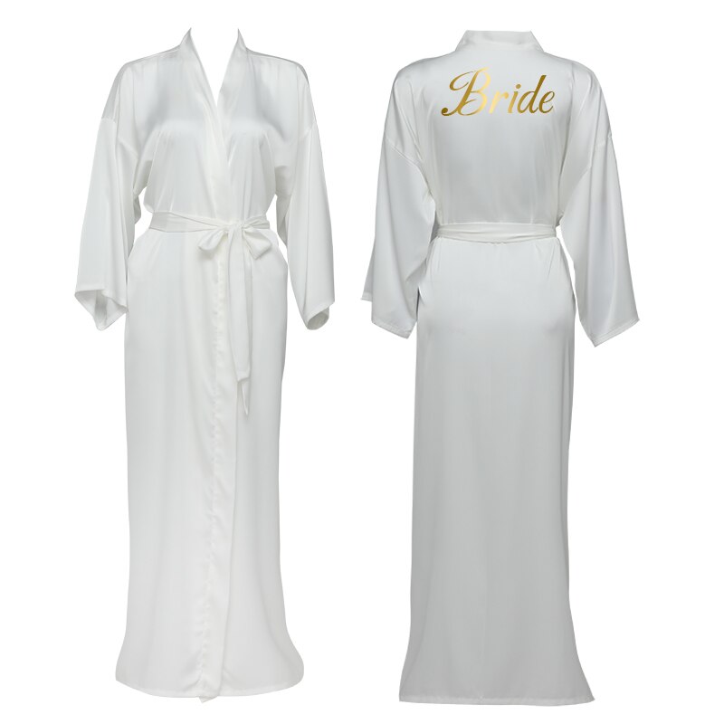 Malva-Bata larga de satén de gasa para dama de honor, ropa de manga larga, personalizada, para novia y boda: gold text bride 1