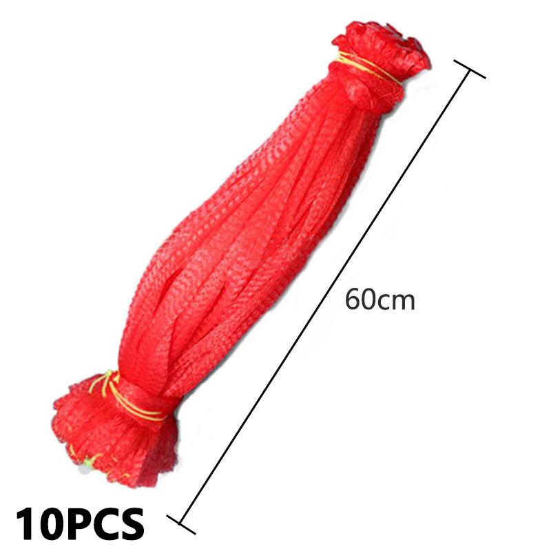 10Pcs Plastic Nylon Mesh Net Bags For Vegetable Fruit Egg Toys Food Storage Packaging Organizer Gardening Growth Mesh Bags: Red-60cm