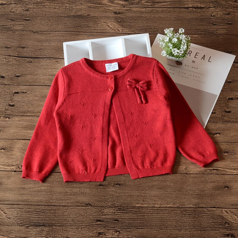 Bow Spring Red Baby Girls Outerwear Blue Cottton Cardigan Sweater Baby Girls Jacket Baby Clothes For 24 Month RKC185061: Red / 3 Years Old