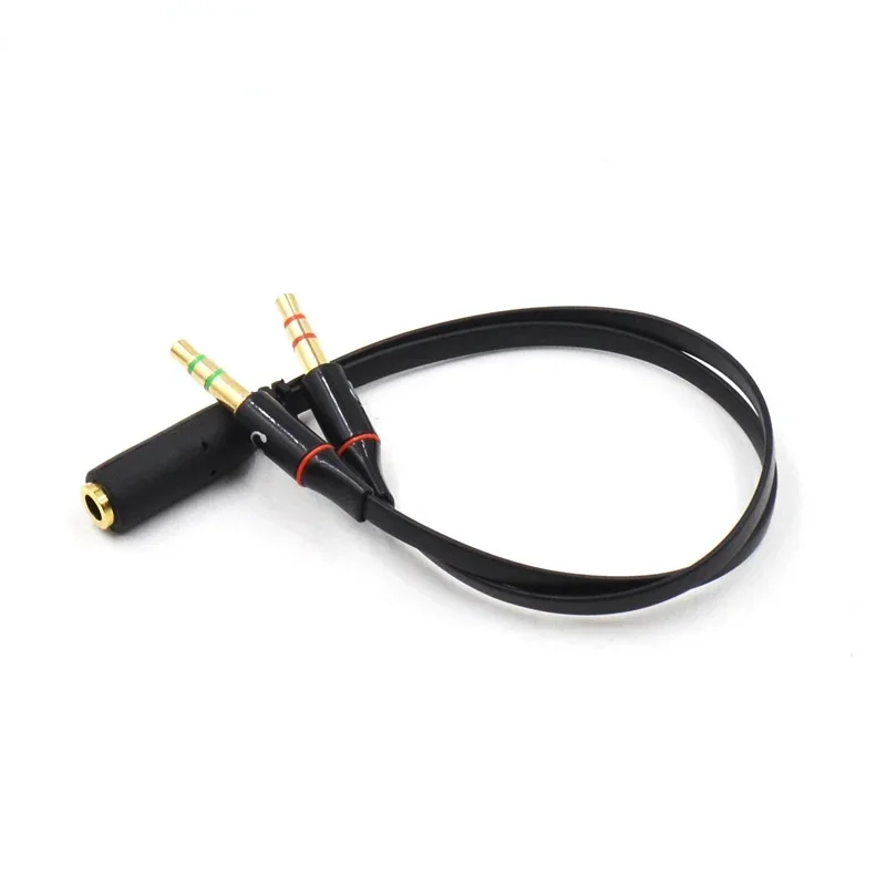 Adaptateur TRRS 3.5mm, 2 mâles, 1 femelle, Mini prise Jack 3.5mm, séparateur à 4 broches, Audio stéréo, Microphone, prise de câble plat vers connecteur 2 3 broches: Black