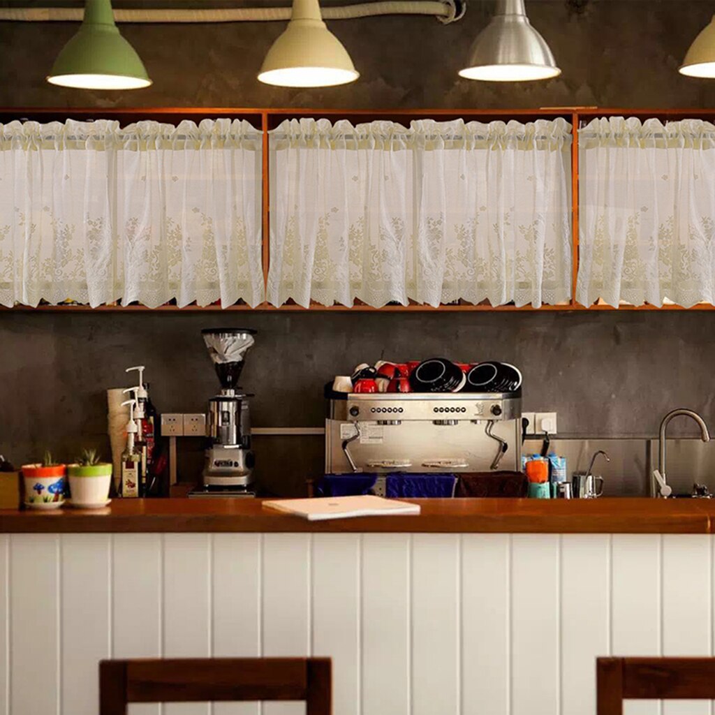 1 Panel Embroid Voile Sheer Valance Kitchen Privacy Window Tiers Curtain: Creamy