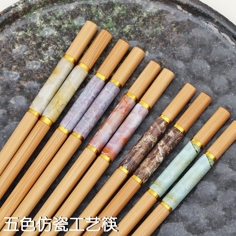 Creativo marmorizzazione 5 paia bacchette riutilizzabili fatti a mano in bambù giapponese bastoncini di legno Set Sushi cibo posate cinesi naturali: 5 colors