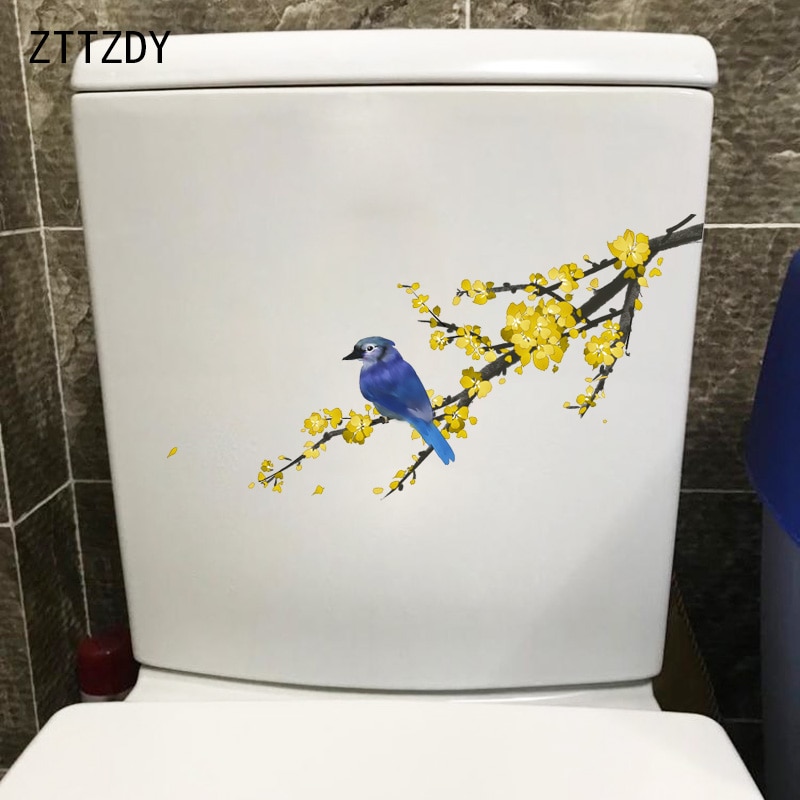 ZTTZDY 22.8*14.6 CM Chinese Stijl Aquarel Bloemen Vogels Slaapkamer Muursticker Toiletbril Decor T2-0353
