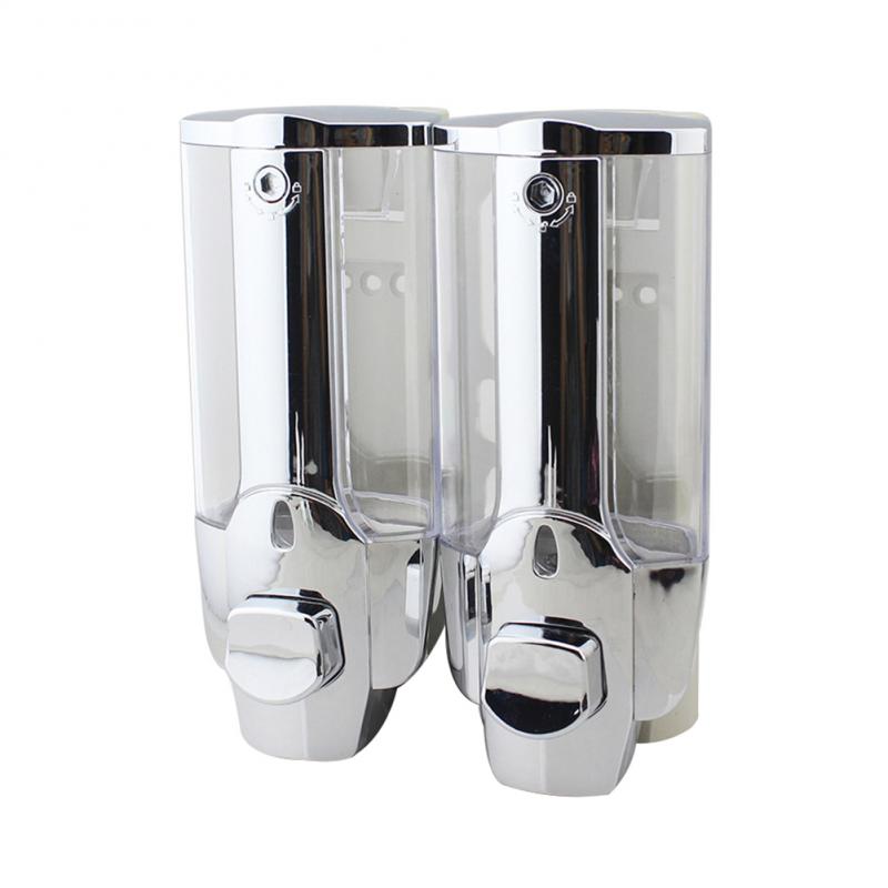 Wall Mount Zeepdispenser Single-Head Handleiding Hand Vloeibare Shampoo Douchegel Dispenser Draagbare Zeepdispenser Lotion Container: double sliver