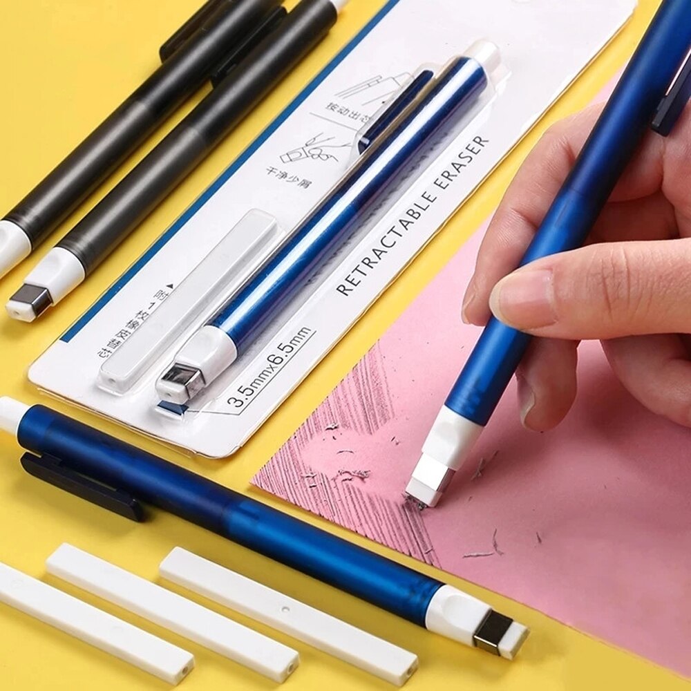 Press Retractable Pencil Eraser Pen Shape Drawing Eraser Telescopic Writing Tool School Supplies Stationery