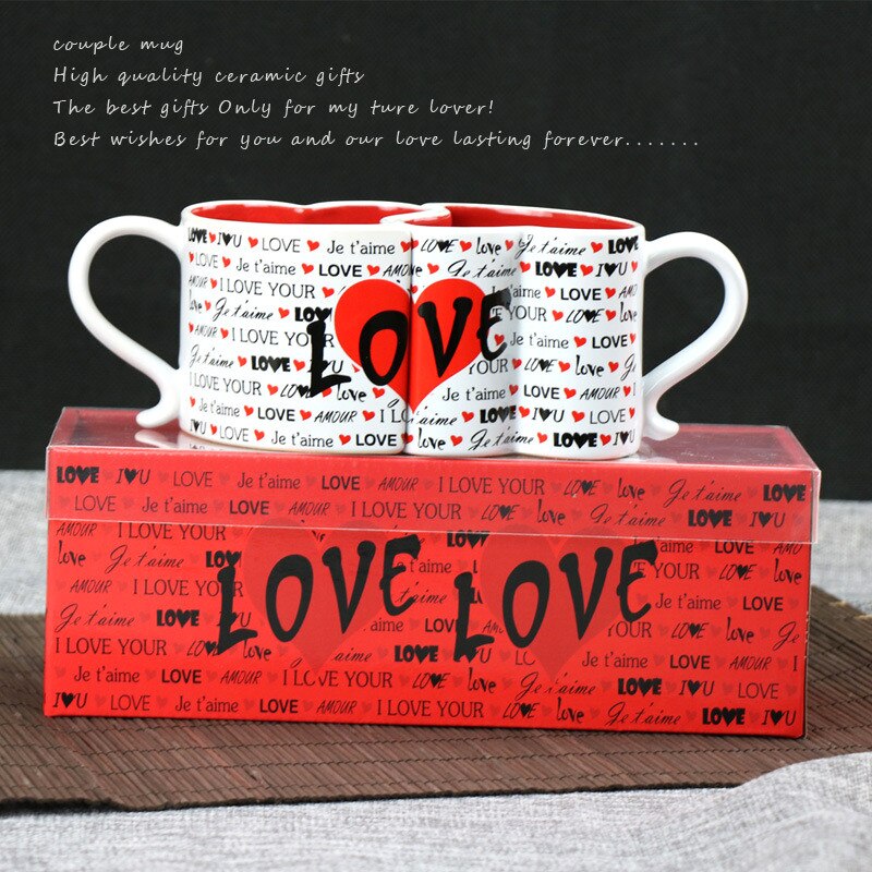 Taza de cerámica con forma de corazón para parejas, vaso de 250ml para agua, café, leche, té, colección de oficina en casa, tazas, de boda para el Día de San Valentín