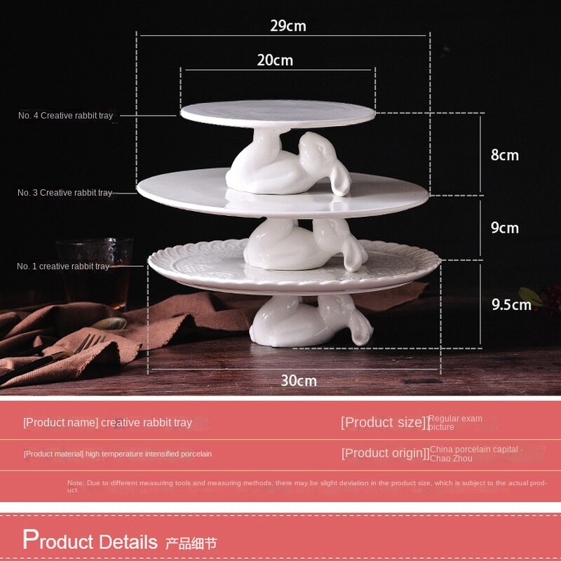 White Round Rabbit Ceramic Dinner Plate Cute Animal Fruit Cake Plate Desktop Display Plates Wedding Dessert Rabbit Tray Decor