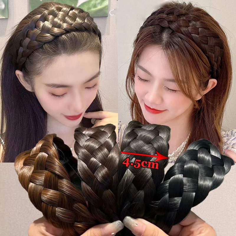 Peluca de para niñas, diademas trenzadas, aro de pelo ensanchado, tocado superior de calavera alta, bandas para el cabello trenzadas, tocado antideslizante para mujeres