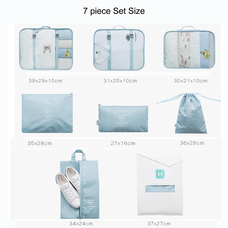 7 pieces Set Travel Organizer Storage Bags Suitcase Packing Set Storage Cases Portable Luggage Organizer Clothes Shoe Tidy Pouch