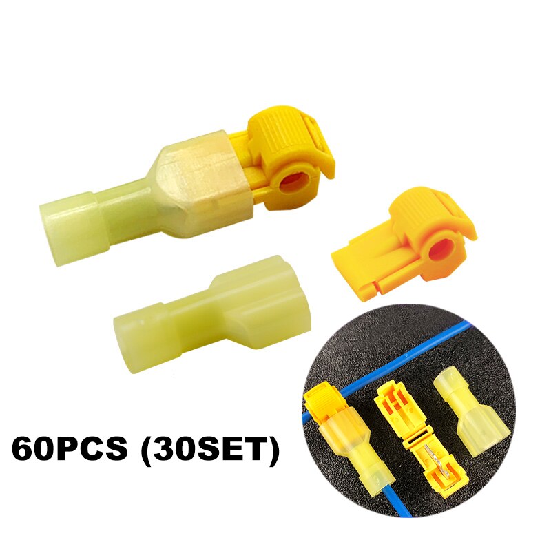 60/100PCS Quick Electrical Cable Connectors Snap Splice Lock Wire Terminals Crimp Wire Cable Connectors: 60pcs(30set)Yellow