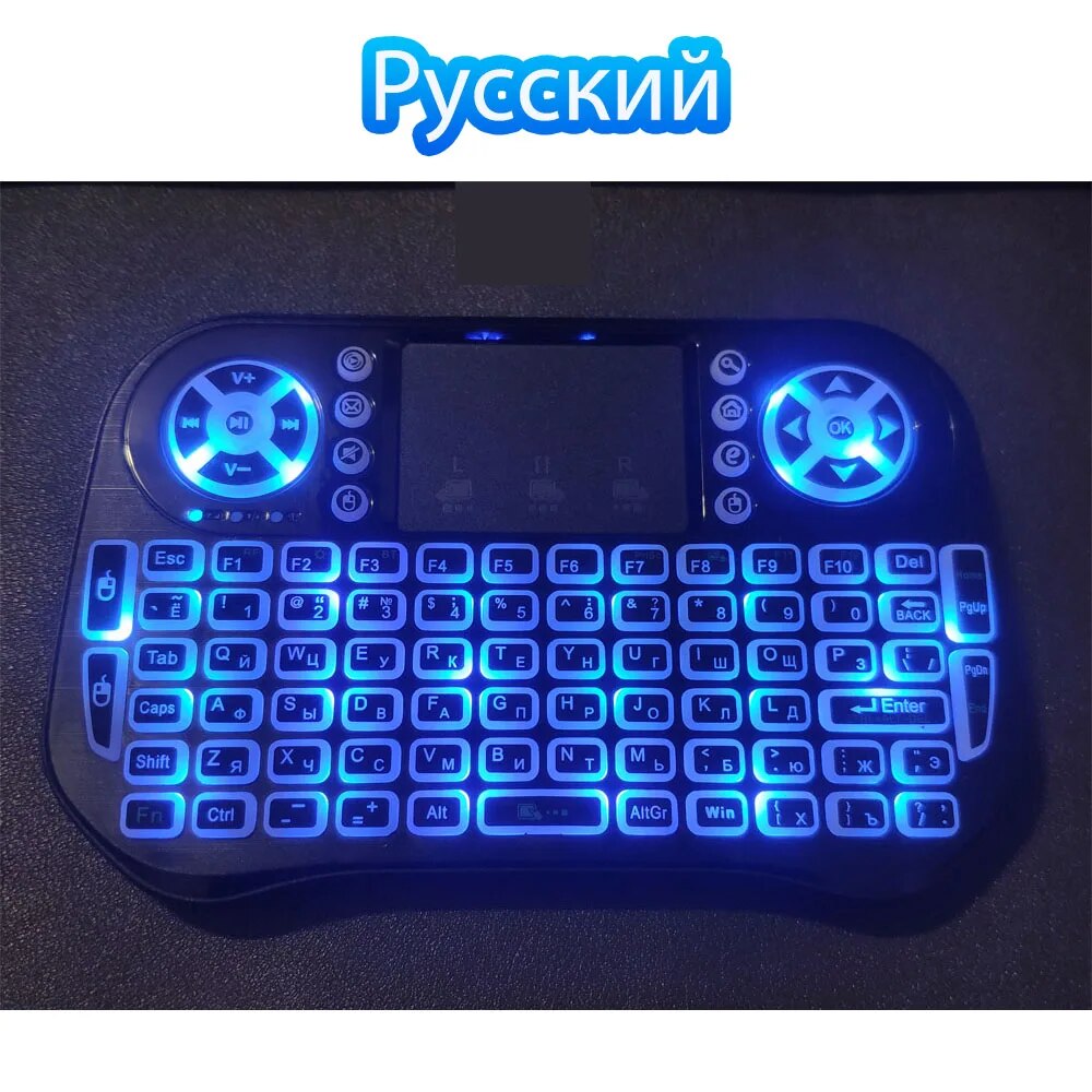 Trådløst bluetooth mini-tastatur 2.4g dobbelttilstand baggrundsbelyst engelsk russisk fransk spansk portugal til android tv-boks pc-projektor: Tin