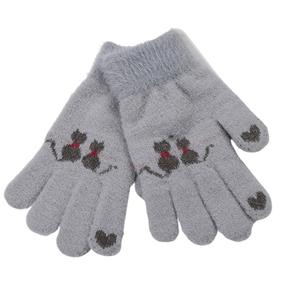 Teenagers Kids Winter Warm Leuke Kat Patroon Volledige Vinger Jacquard Gebreide Handschoenen