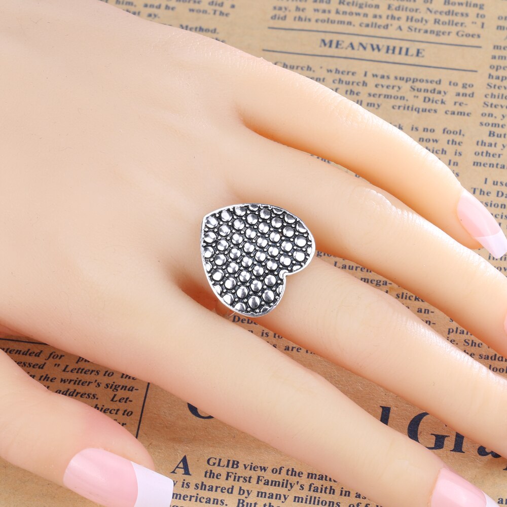 Vintage Grote Dot Hart Ring Zilver Kleur Liefde Trouwringen Voor Vrouwen Maat 10 11 12 Tibetaanse Sieraden Romantische