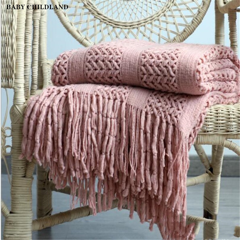 170cm Knitted Blankets Tassel Sofa Throw Thread Blanket Super Soft Baby Blanket Cotton Chenille Bedding Quilt Sherpa Blanket: Pink