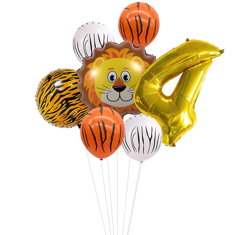 Kids Animal Birthday Party Balloons First Birthday Safari Animal Balloon Bouquet Jungle Animal Ballons Digital Balloon: gold 4