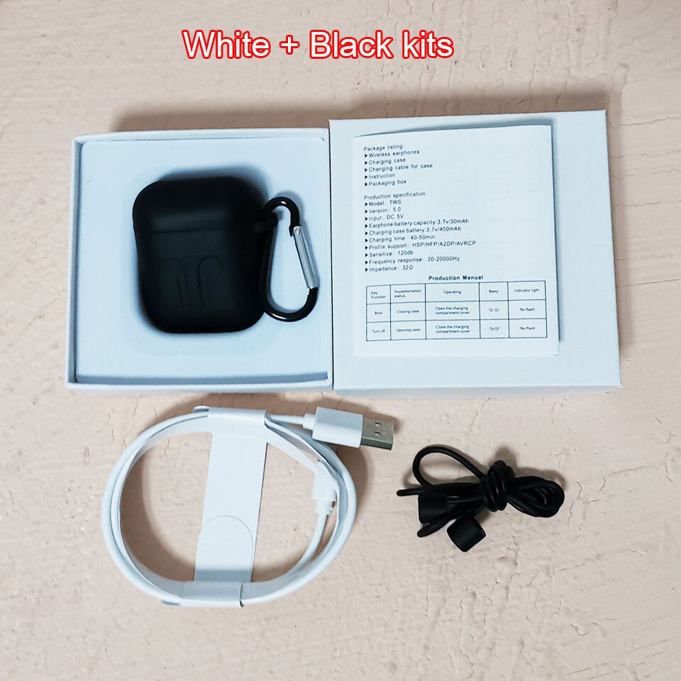 i60 Tws 1:1 air2 wireless bluetooth earphones Smart sensor super bass earphones 1536 PK W1 chip i10 i20 i12 i7s i30 TWS: White-black kits