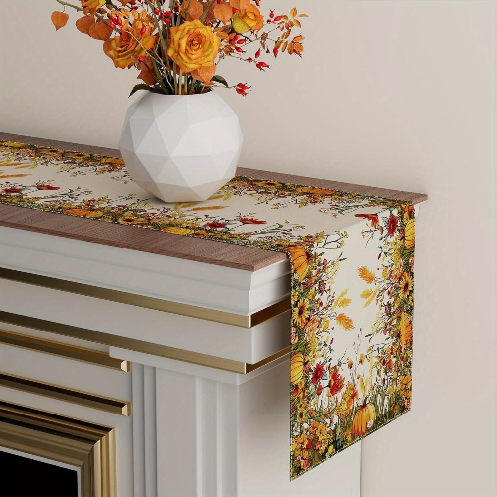 Camino de mesa de calabaza con flores silvestres de Color otoño, decoración de mesa para cocina, comedor, cena, decoración del hogar de otoño, 1 ud.