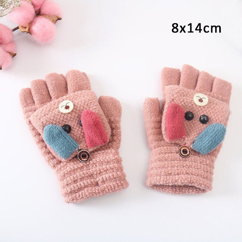 1 Paar Winter Warm Kids Jongens Meisjes Handschoenen Leuke Dier Patroon Breien Wol Mooie Half Vinger Handschoenen Voor Kinderen