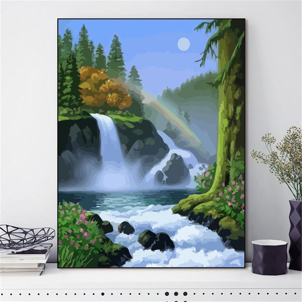 HUACAN Picture By Numbers Waterfall Scenery Drawing On Canvas Paint HandPainted Art Kits DIY Home Decoration