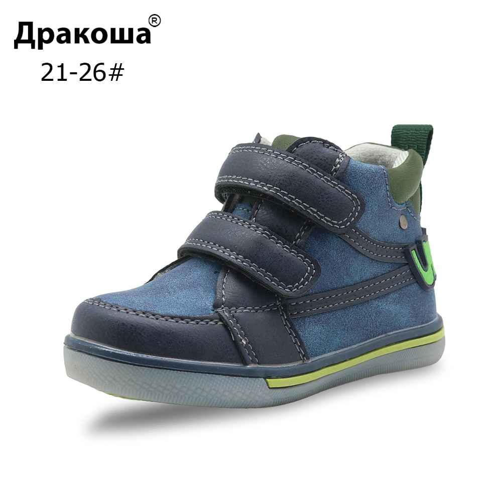 Apakowa bota infantil de couro, sapato para crianças meninos, tênis esportivos com suporte para arco