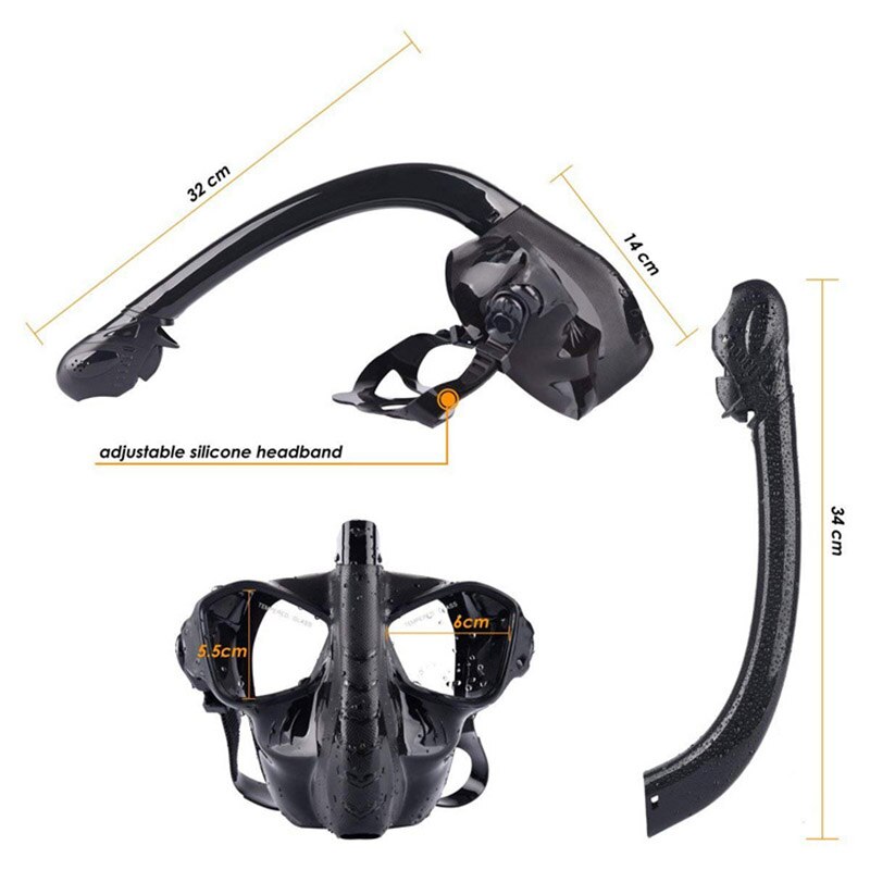 Full Face Diving Mask Swimming Anti-fog Snorkel Mask Full Face Scuba Dry Diving Goggles for Snorkeling, Swimming and Scuba Divin
