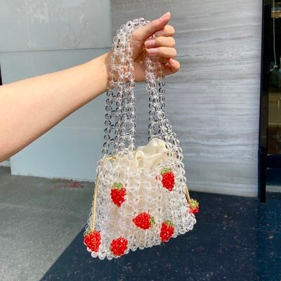 Borsa in cristallo trasparente per ragazza in rilievo intrecciata fai-da-te borsa per Soda arancione retrò per donna 2022 borse fatte a mano regalo per signora: white