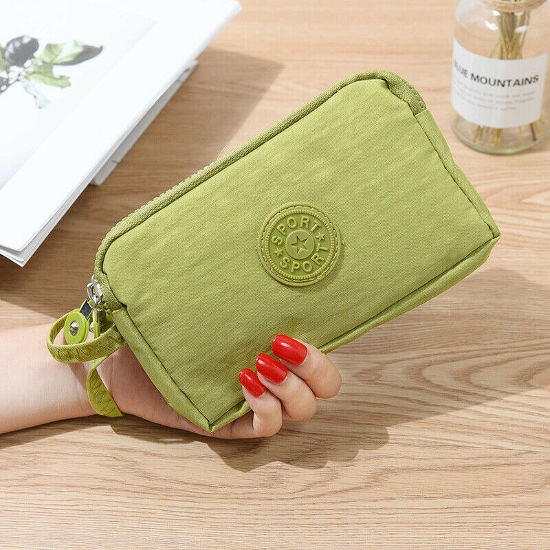 Womens Mini Phone Bag Short Wallet Three-Layer Zipper Purse Coin Purse Casual Solid Simple Lady Wrist Strap Card Wallet