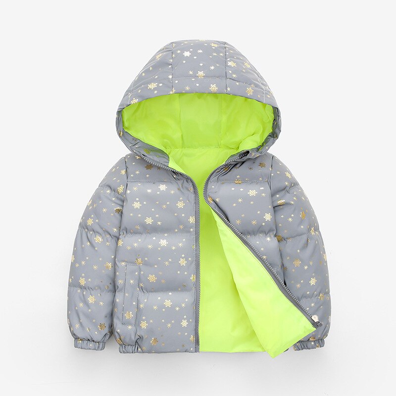 Winter Kid 'S Down Jassen Voor Jongens En Meisjes Verdikte Bling Bronzing Stijl Reflecterende Glanzende Kapmantel: snowflake gold / 110cm