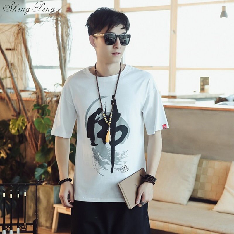 Vêtements traditionnels chinois pour hommes vintage oriental mens t-shirt hommes luxe décontracté col rond t-shirt Q694