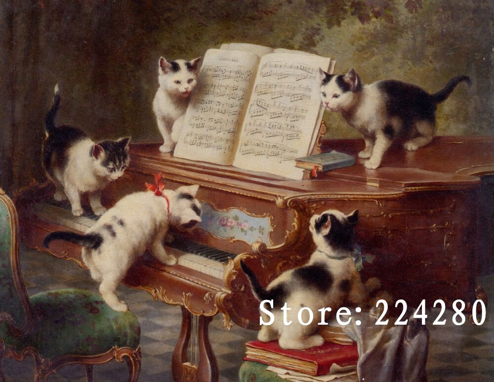 Handwerken, Kruissteek Piano Katten Zijn Leuke Dieren Handgemaakte 14CT Canvas Diy Kruissteek Kits, borduurwerk Kunst Home Decor