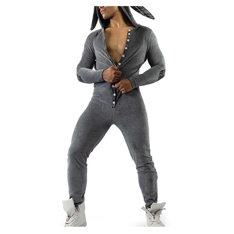 Plaid Print Men's Pajamas Men's Adults Playsuit Pajamas Back Cover Back Button Home Flap Adults Casual Jumpsuit Men