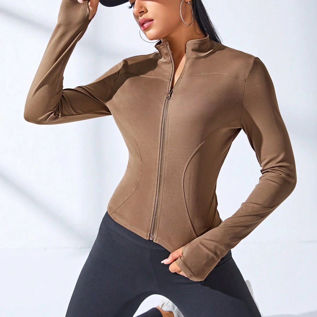 Yoga Coat Short Sports Jacket WOMEN'S Fitness Clothes Slimming Body Sculpting Zipper Yoga Jacket