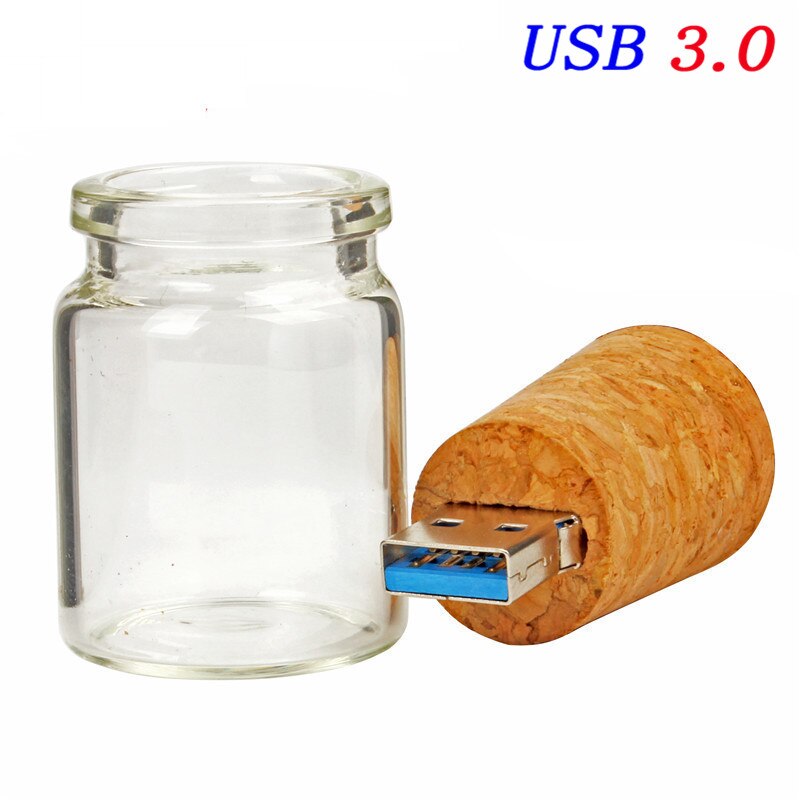 JASTER-botella de vidrio USB 3,0 con corcho, pendrive para botellas de cristal, 4GB, 8GB, 16GB, 32GB, 64GB, de boda: 32 GB / White