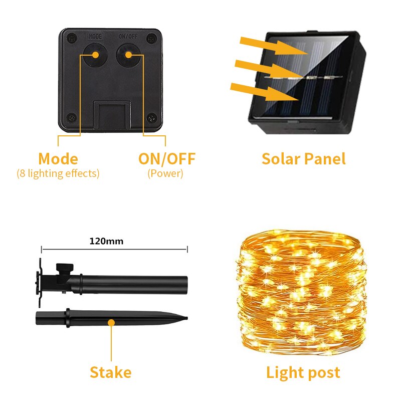 Led Outdoor Solar Lamp String Lights 10M Fairy Christmas Party Garland Solar Tuin Waterdichte Festoen Led Licht Decor