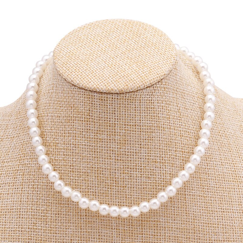 Klassische Elegante Weiß Nachahmung Perle Halsband Halskette Große Runde Perle Hochzeit Halskette für Frauen Charme Schmuck