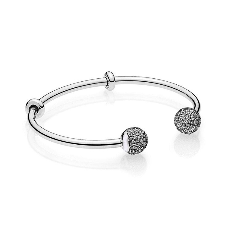 S925 silber funkelnden Öffnen Set DIY perlen Armband Fit original pandoras Momente charme Armband armreifen Schmuck für frauen: White / 17