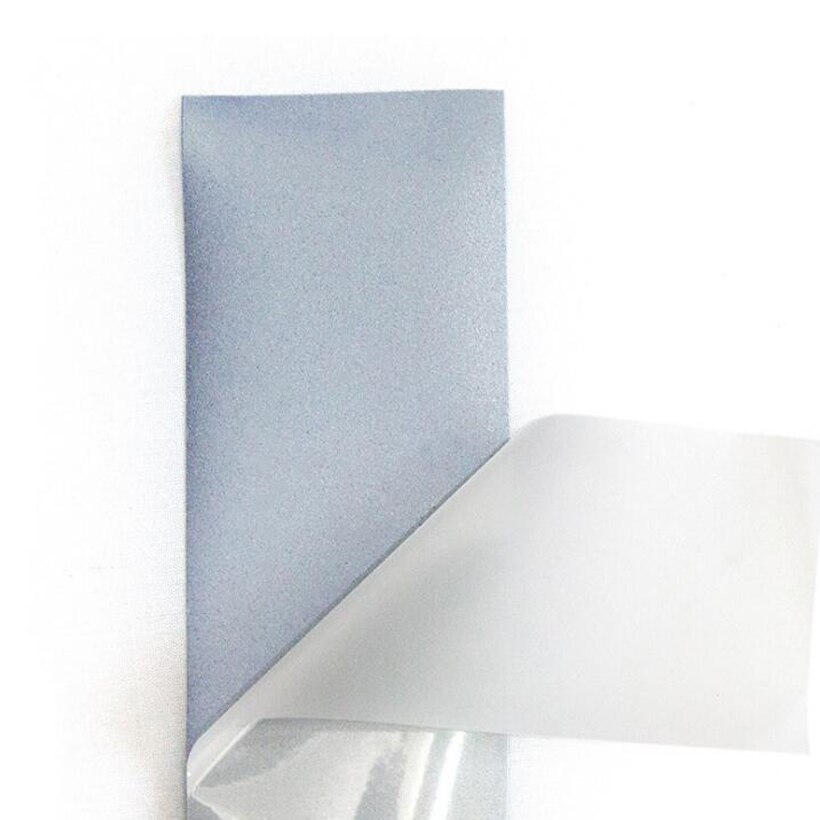 Película reflectante plateado brillante de alta visibilidad para transferencia de calor, Material de tela reflectante de advertencia de seguridad, cinta de pedrería para aplicación con plancha