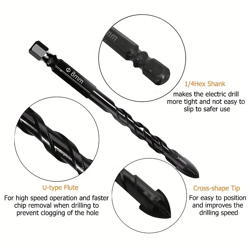 High-Four-edged 14/7Pcs 3-12mm Masonry Drill Bits Concrete Drill Bit Set Tungsten Carbide Tip Work with Concrete Stone Carbide