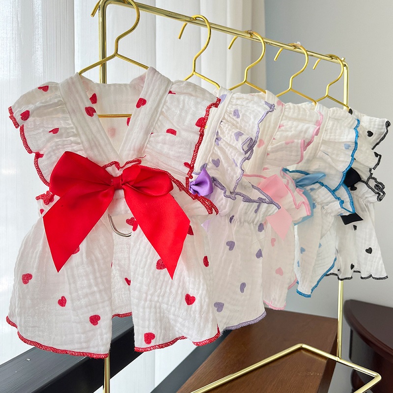 Robe rafraîchissante d'été pour chien, vêtements pour chiens, imprimé cœur, jupe pour animaux de compagnie, chaton, chiot, Chihuahua, Bichon, Yorkie, gilet pour chien pour filles