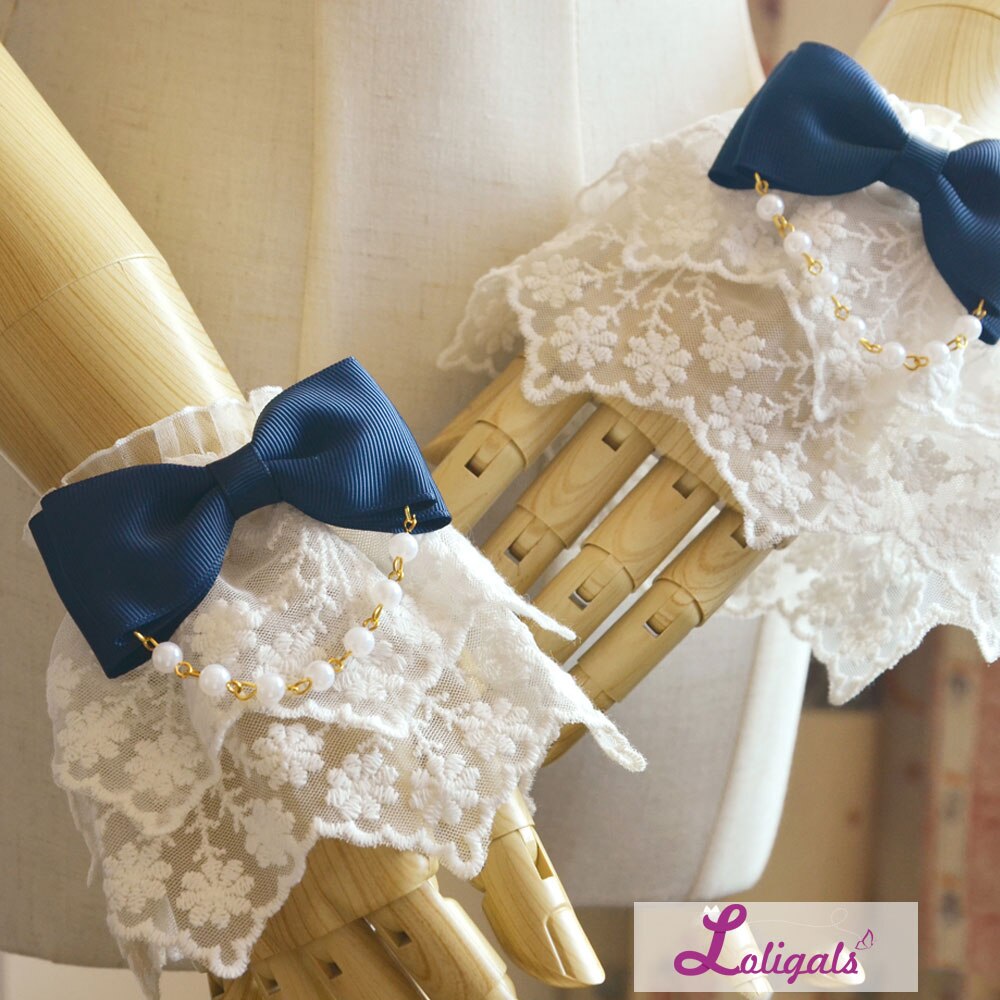Gorgeous Lolita Armband Kant Manchetten met Boog Knoop: Blauw