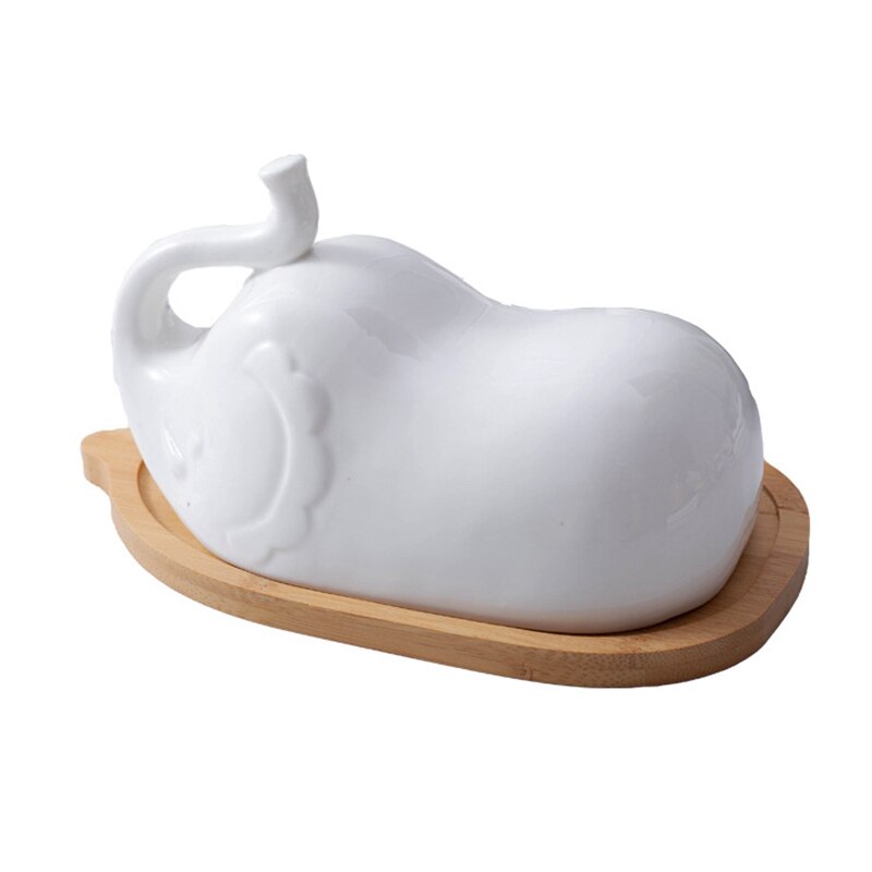 Elephant Butter Dish with Cover Ceramic Butter Keeper Large Porcelain Butter Container Margarine Holder for Kitchen