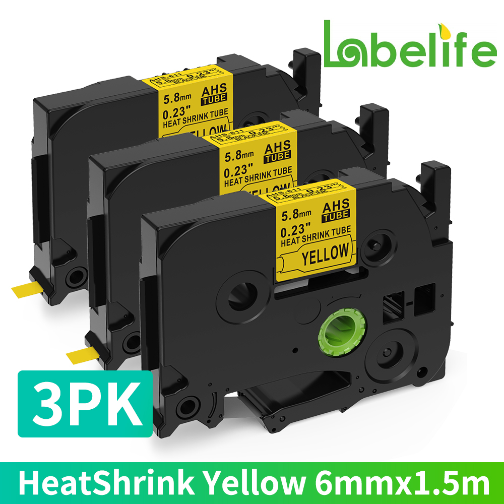 3PK Multisize HSe-231 Kompatibel für Bruder Industrielle Wärme Schrumpfen Rohr Bänder HSE-231 HSE-221 HSE241 251 211 631 für Kabel wickeln: 3P 611 Gelb 5.8mm