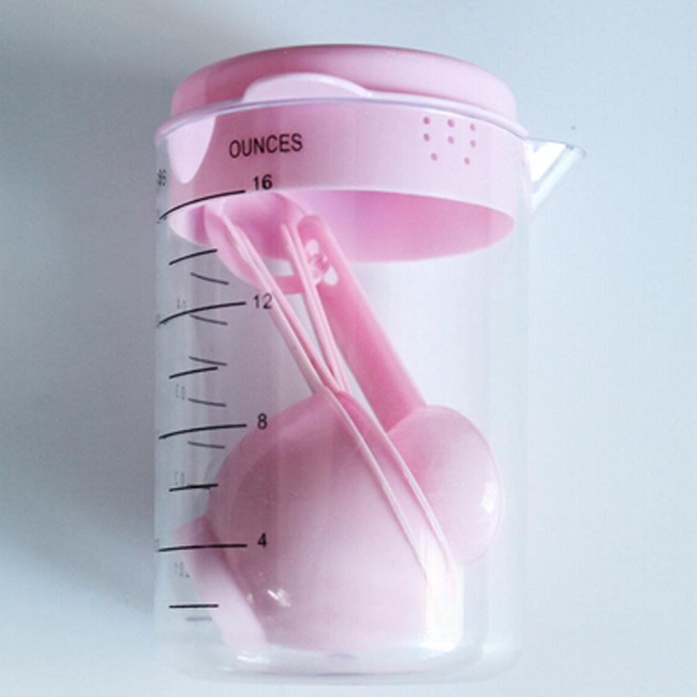 7 Stks/set Maatbeker Container Set Uitloop En Stapelbaar Lepels Kits Plastic Thee Koffie Keukengerei Bakken Tools: Roze