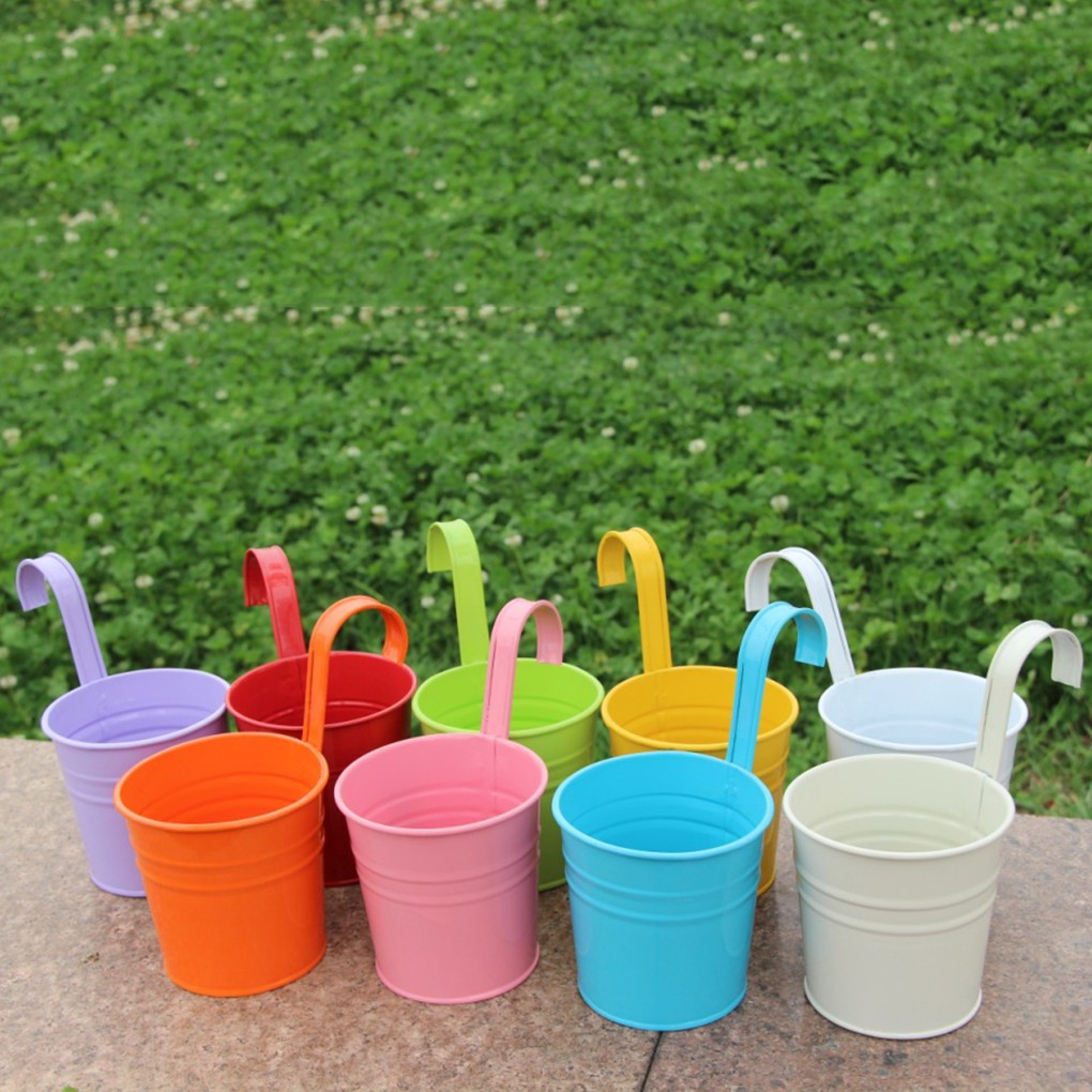 Seau multicolore porte-fleurs en métal Succulent suspendu pot de fleurs panier plante jardinière balcon décors