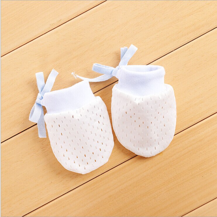 1 Pair Newborn Anti Coçar Luvas de Seda Gelo Macio Mitten Luvas de Proteção: Azul