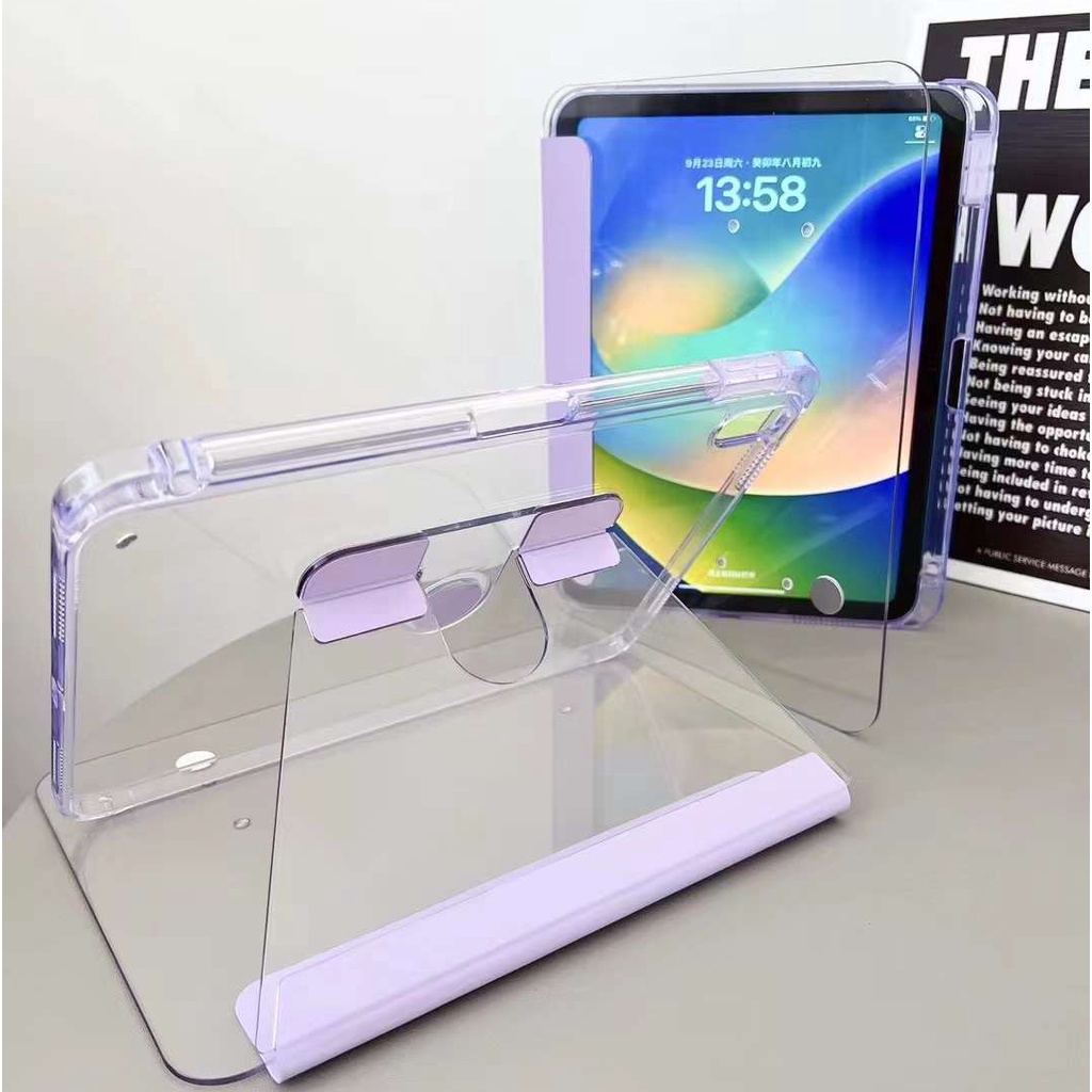 Funda acrílica giratoria transparente para iPad Air 11 2024 Air 6th 5 4 Pro 11 10th 10,9 10,2 9th 8th 7th funda con soporte con ranura para bolígrafo: TEN / Verde