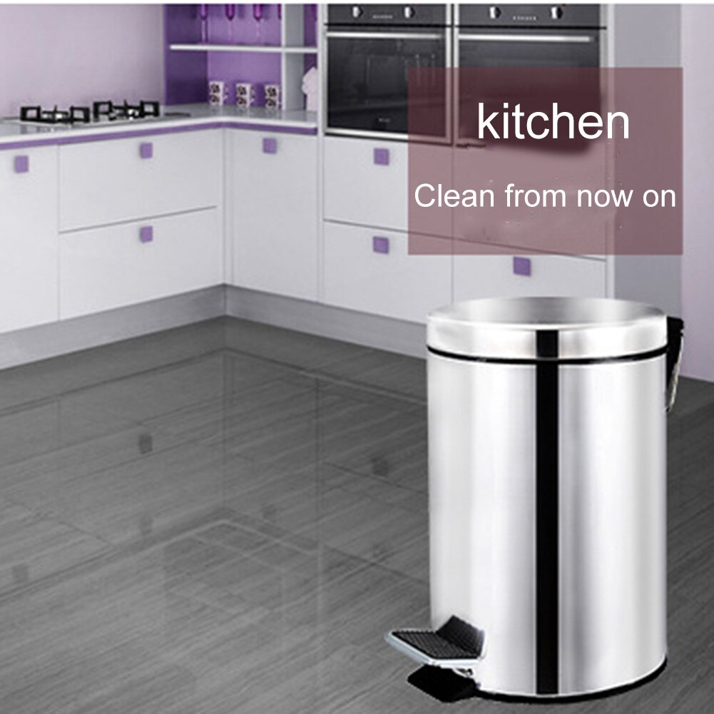 foot-operated trash can Round Stainless Steel Step Trash Can Wastebasket Garbage Container Bin for Bathroom Bedroom Kitchen