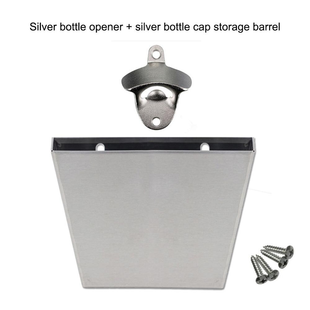 1PC Wall Mounted Bar Beer Bottle Opener with Screws Cap Catcher Box stainless steel Glass Bottle Cap Opener Home Decoration: SR1