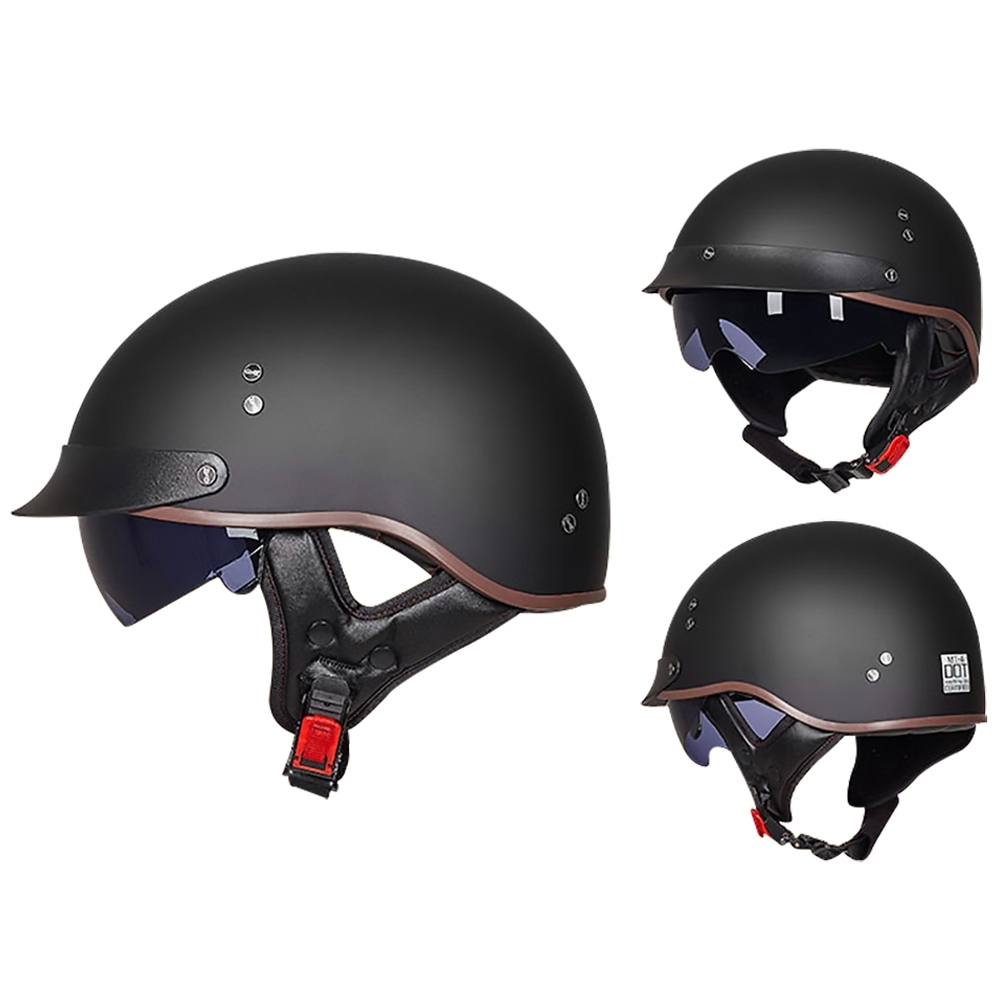 Retro Helmets For Motorcycle Capacete De Moto Helmet Vintage Street Touring Scooter Half Helmet Built In Visor DOT Certification: Brown / XXL