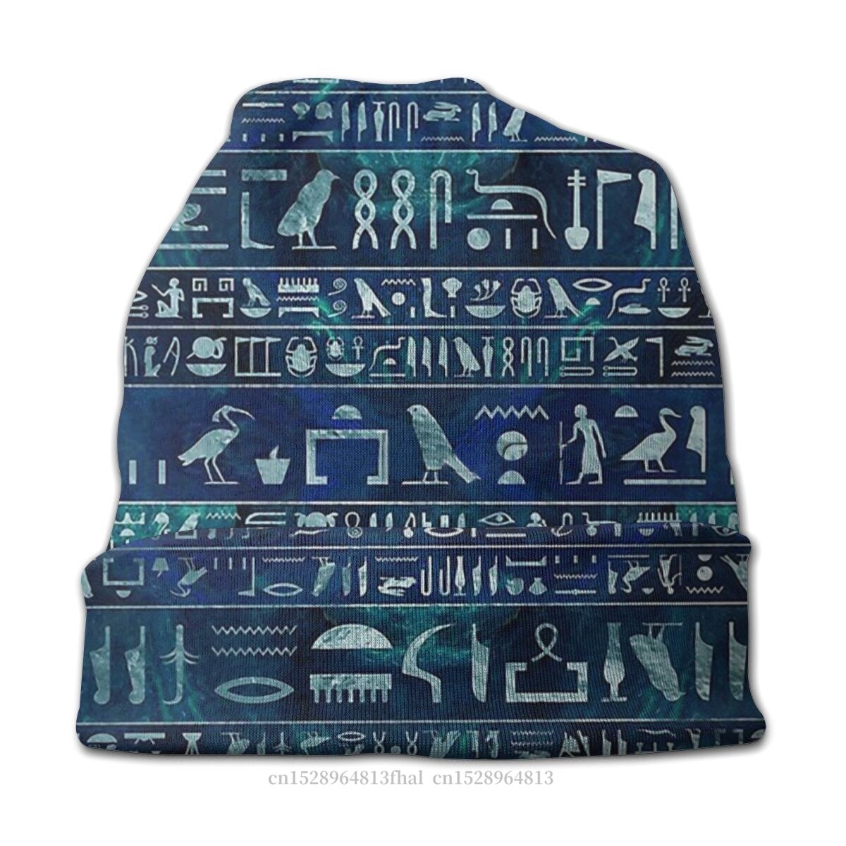 Bonnet Hats Ancient Egypt Egyptian Men Women's Knitted Hat Hieroglyphs Silver On Blue Painted Texture Winter Cap Hip Hop Caps